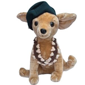 Vintage 1999 NANCO Chihuahua Dog  17”plush Green Beret Bone Bandolier